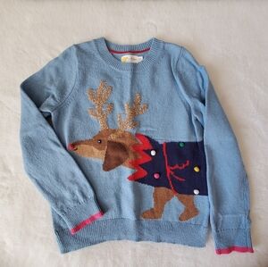 Blue Sweater with Reindeer Dog Design